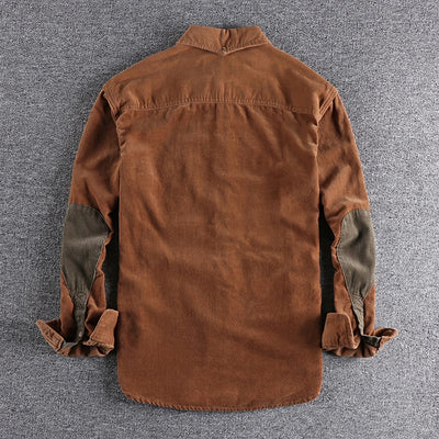 Camisa de Pana Manga Larga Retro con Combinación de Colores para Hombre - Image 29