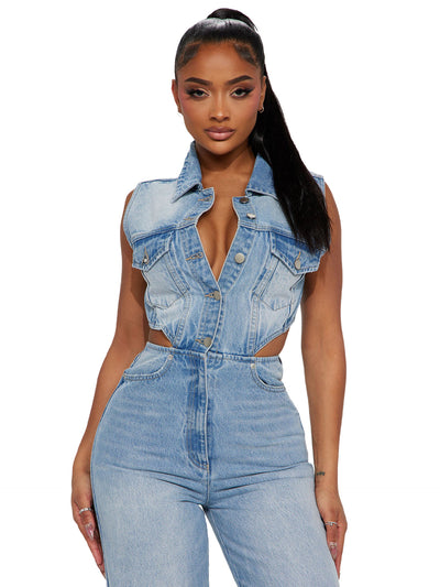 Jumpsuit Denim Elástico Slim Fit Cintura Alta Mujer - Image 7