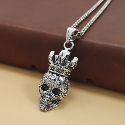 Dije Calavera Corona en Plata Esterlina S925 Estilo Frío