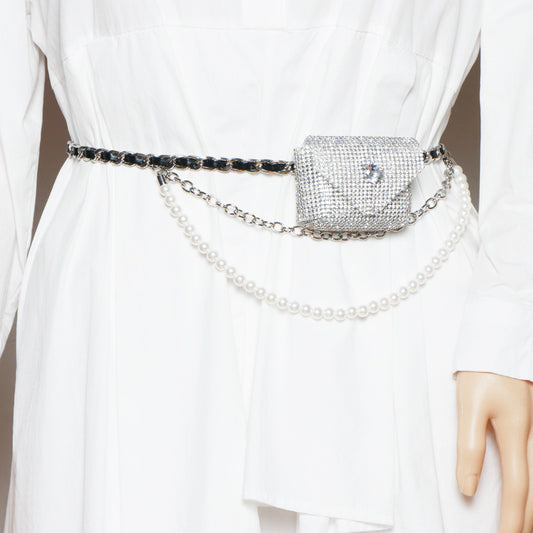 Bolsa de Cintura Mini con Perlas y Strass Brillante - Bolso Mensajero de Moda Salvaje - Image 2