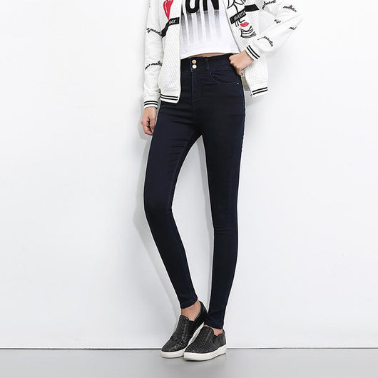Jeans Skinny Cintura Alta Elástica Talla Grande Mujer - Pantalón Lápiz Ajustado