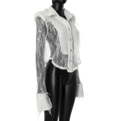 Blusa Transparente con Encaje Blanco y Costuras Decorativas - Image 16