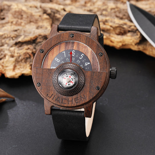 Reloj Deportivo con Brújula y Madera - Multifunción para Aventureros