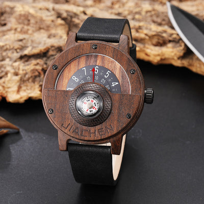 Reloj Deportivo con Brújula y Madera - Multifunción para Aventureros