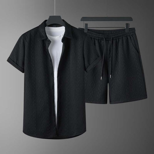 Conjunto de Camisa y Shorts con Patrón de Diamantes para Hombre - Image 9