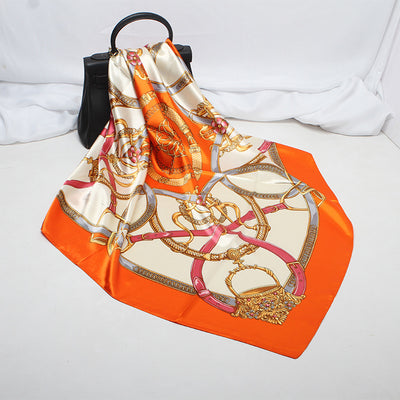 Pañuelo de Seda Estampado Cuadrado - Cinturón Clásico para Mujer - Image 9