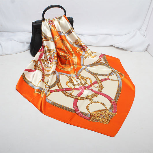 Pañuelo de Seda Estampado Cuadrado - Cinturón Clásico para Mujer - Image 9