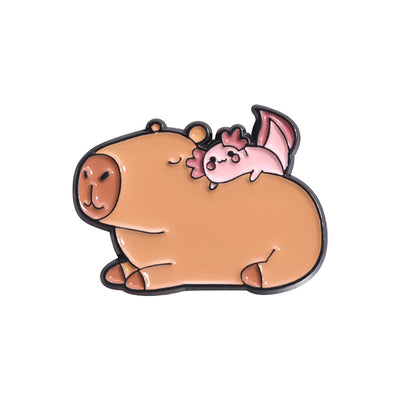 Cute capybara enamel brooch wearing a pink donut with sprinkles and "DONUT WORRY BE CAPPY" text. - Image 23