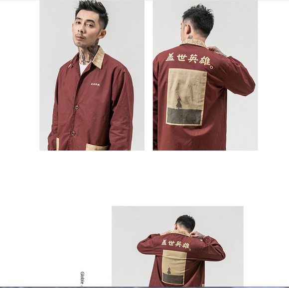 Chaqueta Casual Holgada Estilo Chino Retro con Botones - Talla Grande Hombre