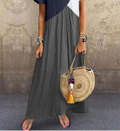 Vestido de Manga Corta Irregular con Costuras a Contraste - Image 18