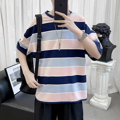 Camiseta Rayada Estilo Hong Kong para Parejas - Manga Corta Unisex