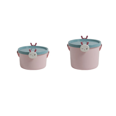 Two plastic storage buckets, one small and one large, with light blue bodies and orange lids featuring cartoon reindeer faces. - Image 16