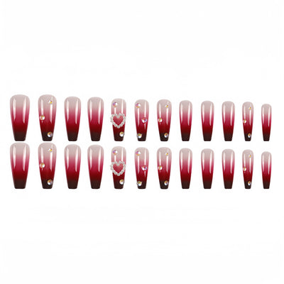 Uñas Postizas Degradado Rojo Perla con Efecto Corazón - Image 5