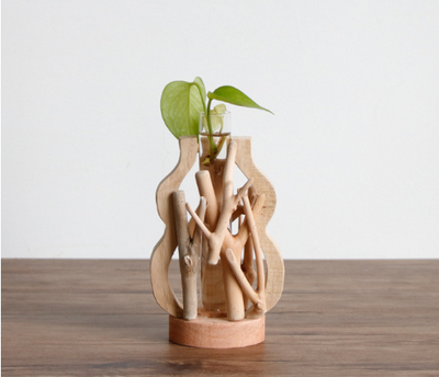 Jarrón de Madera Maciza Artesanal con Diseño Decorativo para Flores y Plantas Hidropónicas - Image 4