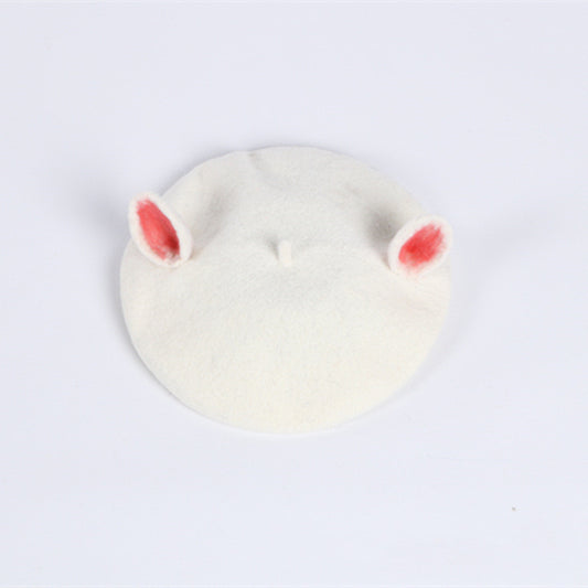 Boina de Lana Artesanal Blanca con Orejas de Gato - Estilo Pintor