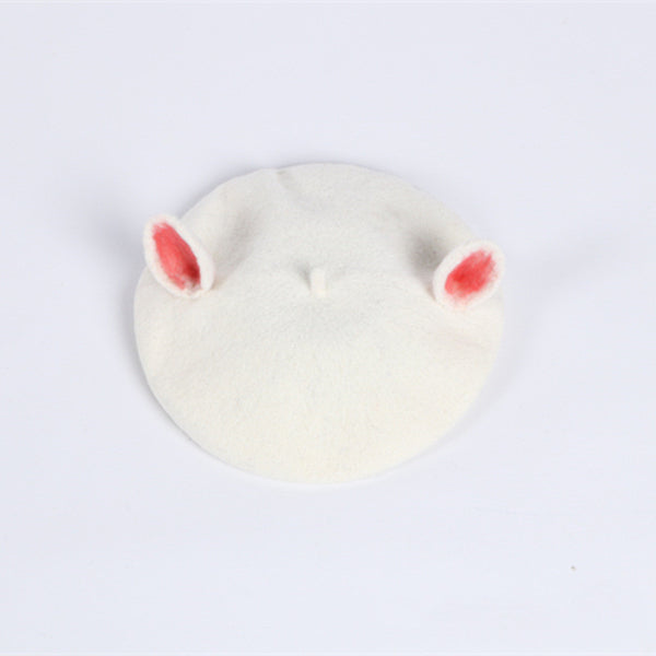 Boina de Lana Artesanal Blanca con Orejas de Gato - Estilo Pintor