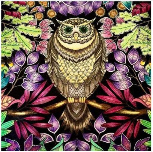 Pintura de Diamantes 5D - Búho Colorido en el Jardín