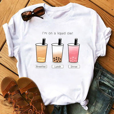 Playera Estampado Té con Leche - Manga Corta para Mujer