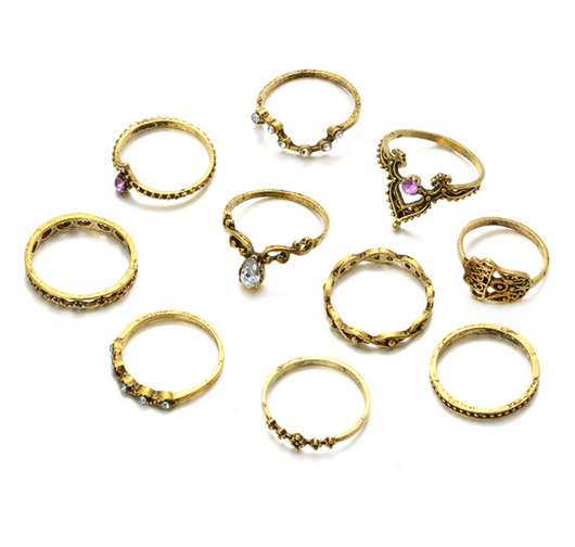 Juego de 10 Anillos de Diamante Púrpura con Diseño Hueco Retorcido y Corona - Image 7