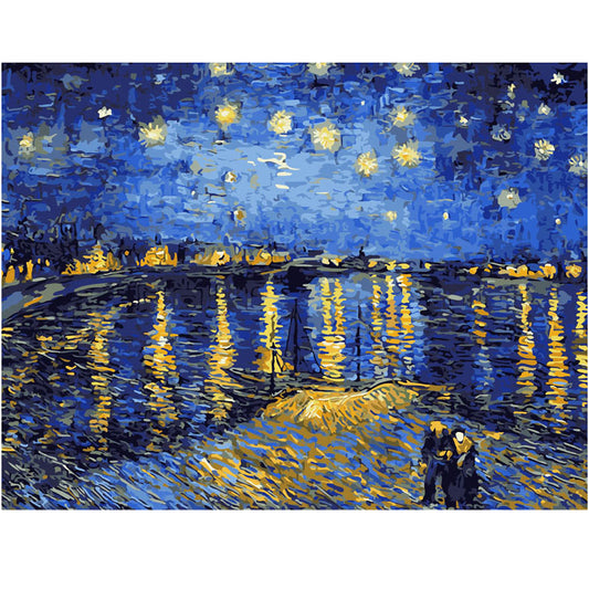 Kit de Pintura por Números Digital - La Noche Estrellada sobre el Ródano de Van Gogh