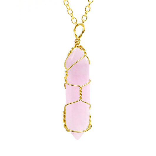 Collar Colgante de Cristal Hexagonal Envuelto a Mano con Piedra Natural - Image 32