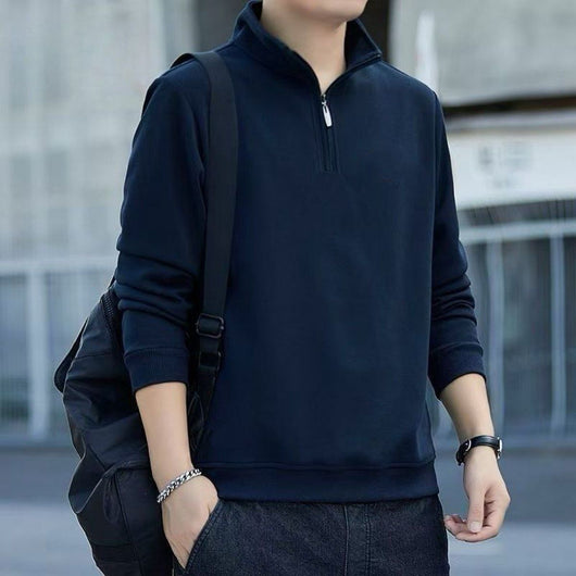Sudadera Retro con Parches de Medio Cierre y Manga Larga para Hombre - Image 3