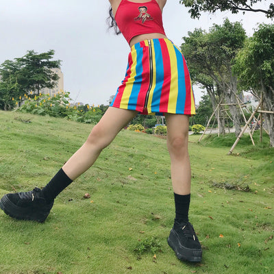 Falda Cintura Alta A-línea con Rayas de Color y Bolsillos con Cierre - Image 13