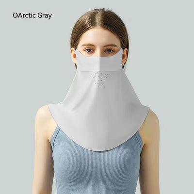 Light blue ice silk face mask with breathable perforations and adjustable ear loops for sun protection. - Image 17