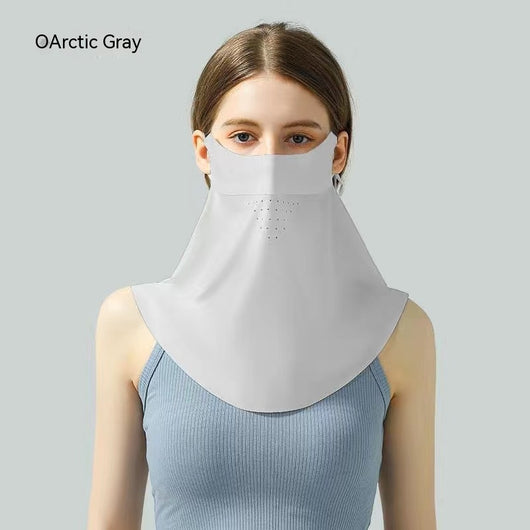 Light blue ice silk face mask with breathable perforations and adjustable ear loops for sun protection. - Image 17
