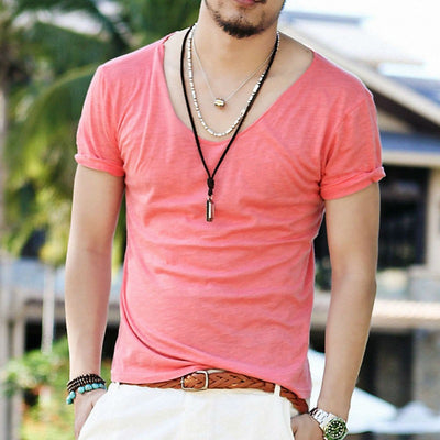 Camiseta Básica Hombre Cuello V Algodón Slub - Verano - Image 13