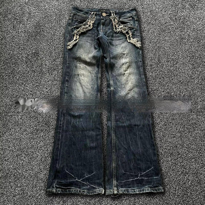 Pantalones Acampanados Denim Vintage con Bordados - Estilo Retro Lavado - Image 7