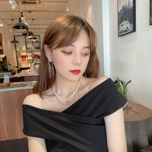 Conjunto de Collar y Aretes con Perla, Borla y Circón Púrpura en Cobre - Image 9