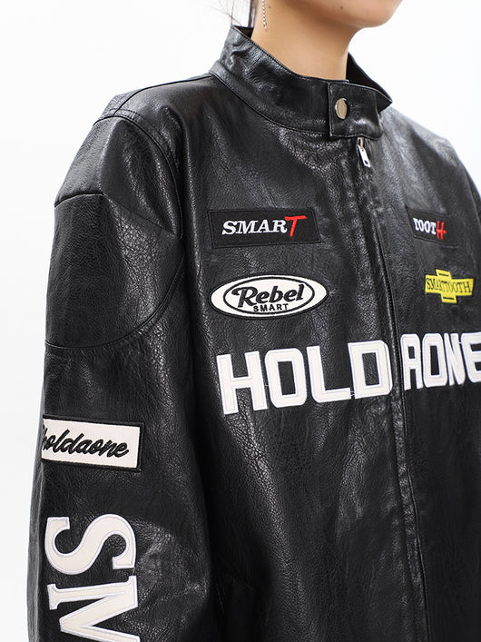 Chaqueta de Motociclismo Holgada con Letras para Mujer - Image 5