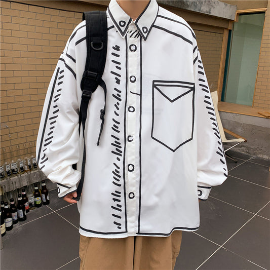 Playera Manga Larga Hombre Graffiti Pintado a Mano Primavera Otoño