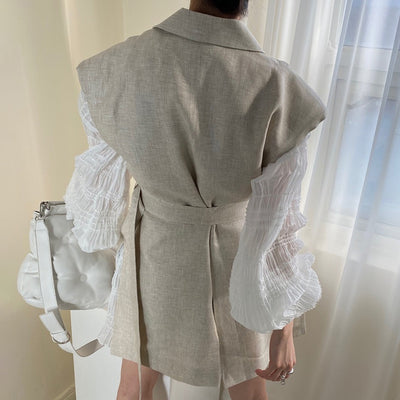 Vestido Elegante con Cuello Redondo y Mangas Abullonadas - Image 2