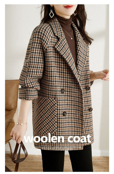 Abrigo de Lana Cuadros Houndstooth con Cuello Tipo Blazer para Mujer - Image 14