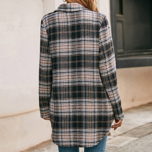 Chaqueta Camisa Cuadros Suelta y Cómoda en Felpa para Mujer - Image 5