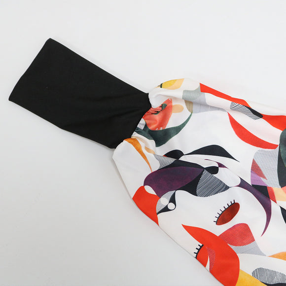 Conjunto Dos Piezas: Blusa Suelta Estampada Escote V y Pantalón Ajustado