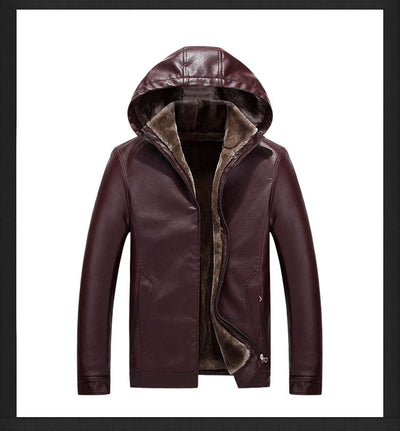 Chaqueta de Cuero PU con Capucha y Forro Polar Grueso para Hombre - Invierno - Image 11