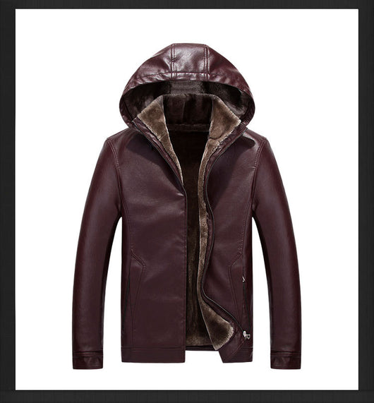Chaqueta de Cuero PU con Capucha y Forro Polar Grueso para Hombre - Invierno - Image 11