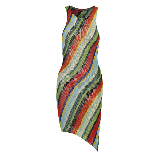 Vestido Rayado Entallado sin Mangas Cuello Redondo para Mujer - Image 8