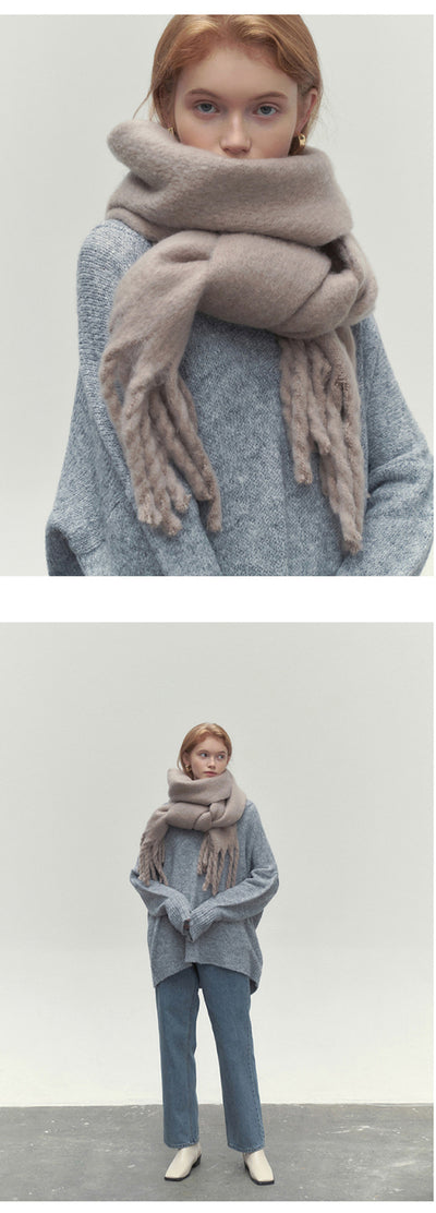 Bufanda Larga Mujer Invierno Color Sólido con Borlas - Estilo Fashion Versátil y Cálido - Image 9