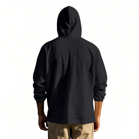 Camisa de Lino Holgada para Hombre - Minimalista de Manga Larga - Image 29