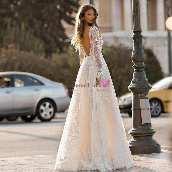 Vestido de Novia Elegante con Mangas de Encaje para Cena y Eventos