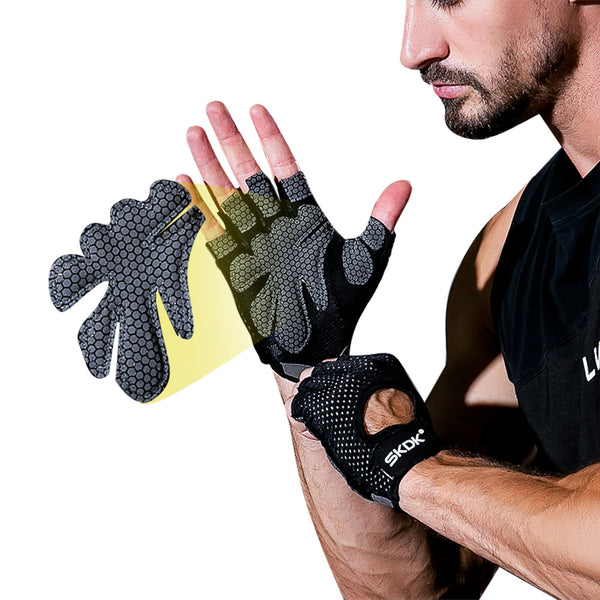 Guantes de Fitness de Medio Dedo Absorbentes de Sudor Antideslizantes