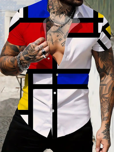 Camisa Manga Corta Hombre con Estampado Geométrico Moderno - Image 6