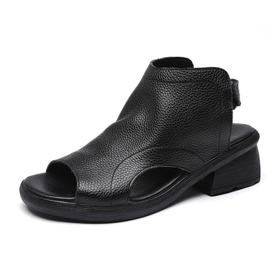 Sandalias Retro de Cuero Genuino para Mujer con Tacón Medio y Suela Suave - Image 5