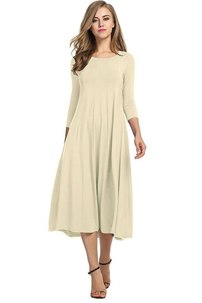 Vestido Oscilante Cuello Redondo Manga Corta Color Sólido - Image 19