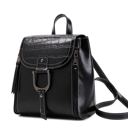 Mochila de Cuero Genuino para Mujer - Estilo Coreano con Hebilla y Acabado Encerado - Image 3