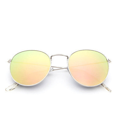 Round frame vintage sunglasses with silver metal frames and dark gray lenses on a white background. - Image 13
